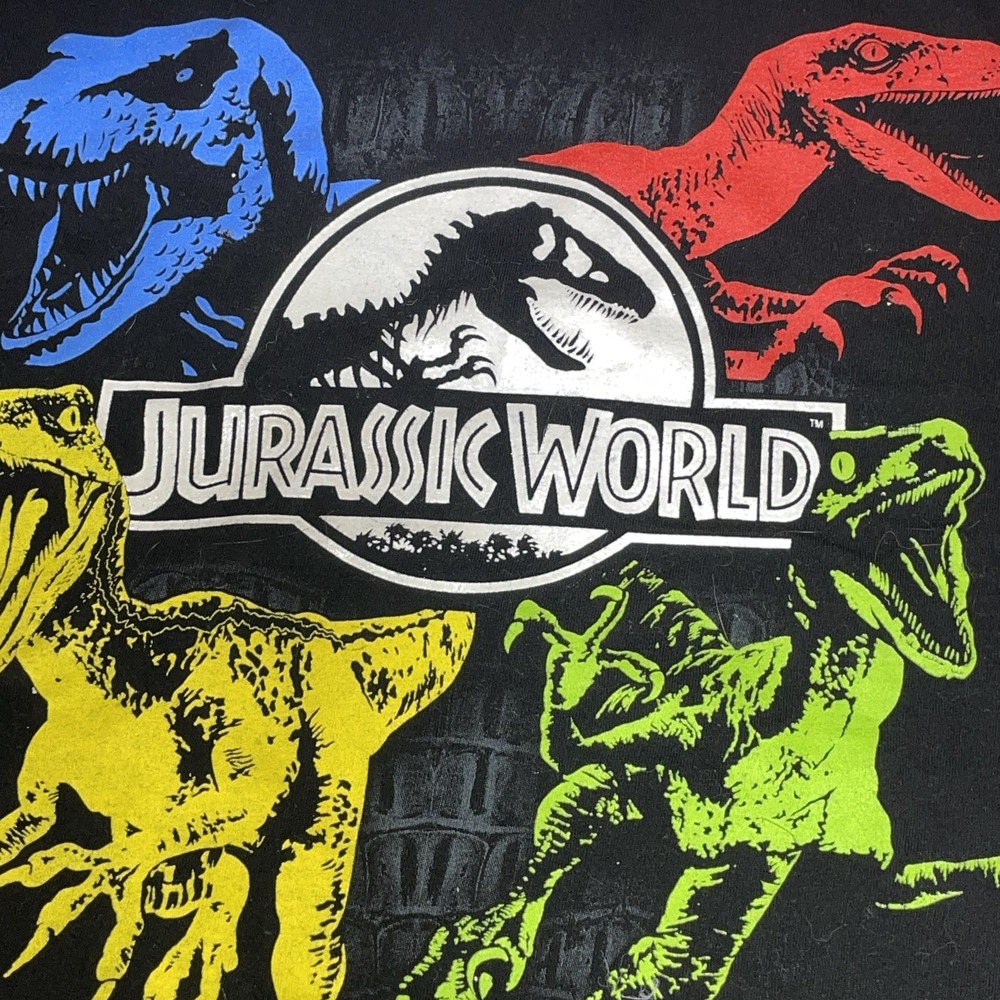 Jurassic World tshirt black Trex with Velociraptors Medium